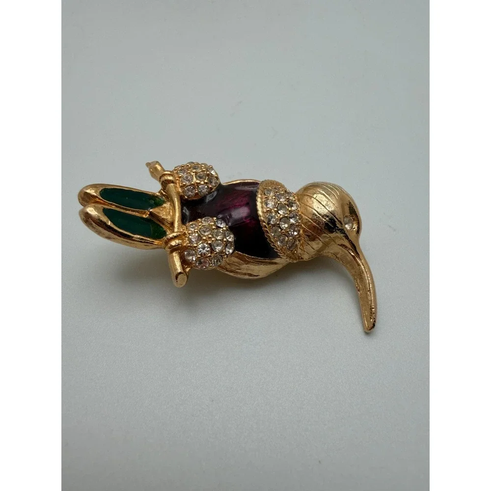 Vintage Style Rhinestone‎ Enamel Hummingbird Colorful Goldtone 2